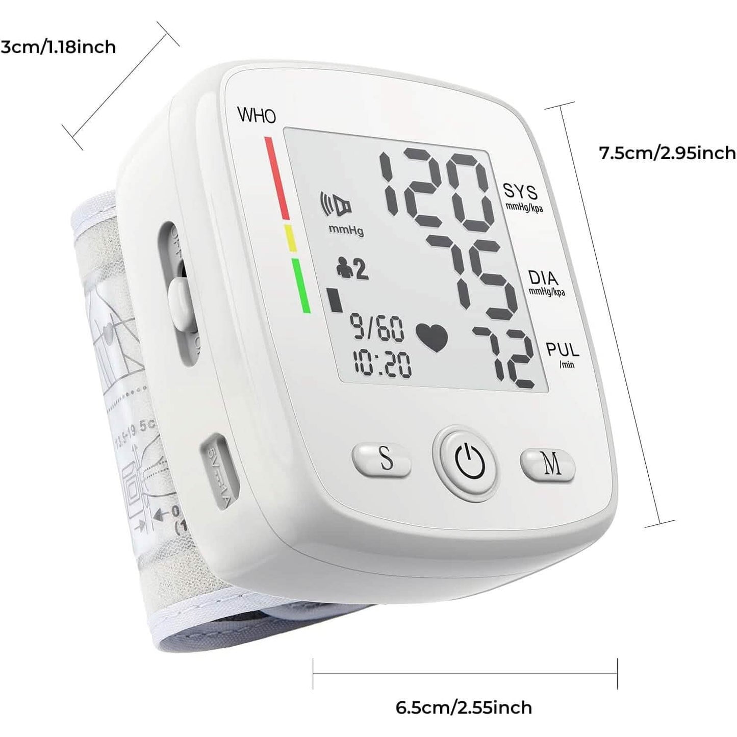 Digital Wrist Blood Pressure Monitor Automatic BP Cuff Voice LCD Display