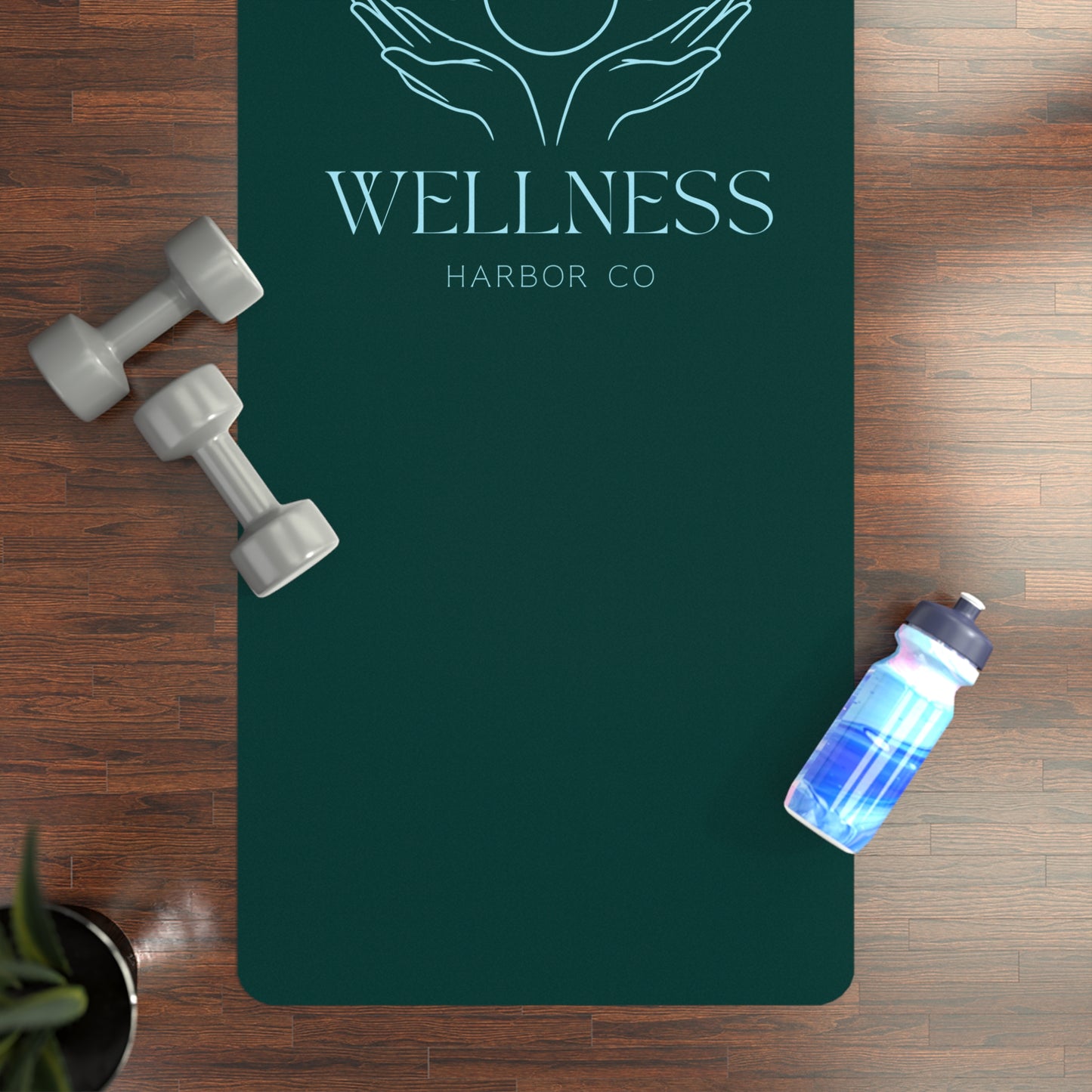 Wellness Harbor Co. Rubber Yoga Mat — Non‑Slip Eco Fitness Mat with Sun & Hands Logo