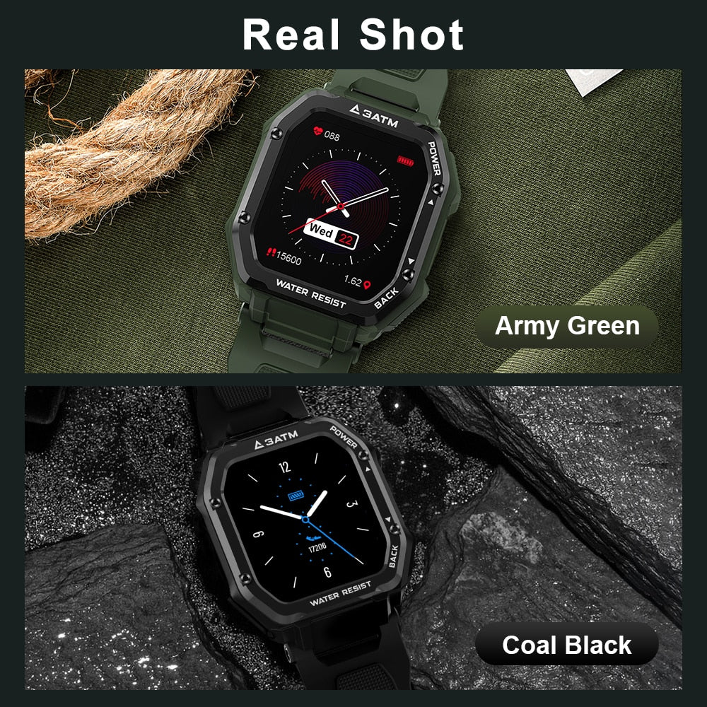 Rugged Smart Watch Men Outdoor Waterproof Fitness Blood Pressure Tracker