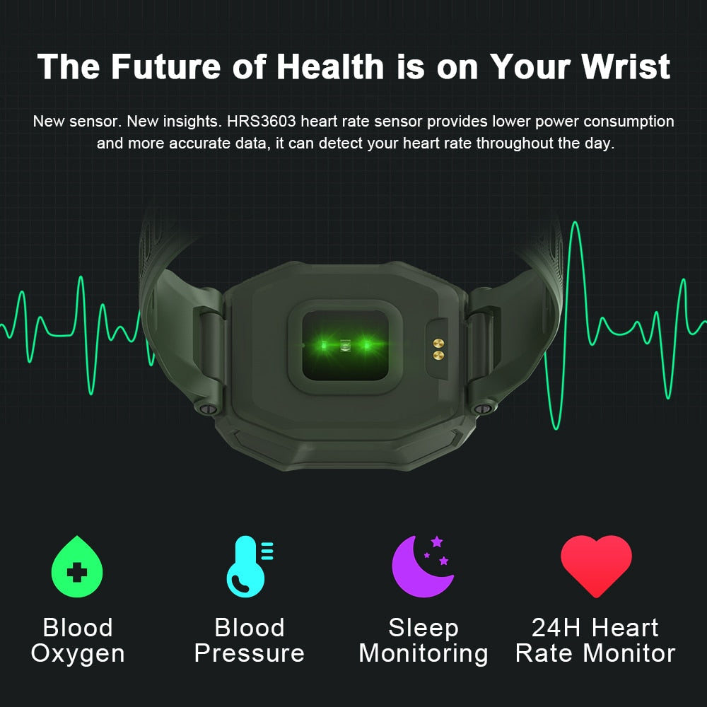 Rugged Smart Watch Men Outdoor Waterproof Fitness Blood Pressure Tracker