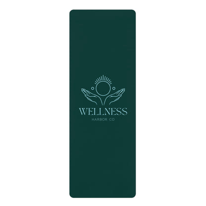 Wellness Harbor Co. Rubber Yoga Mat — Non‑Slip Eco Fitness Mat with Sun & Hands Logo
