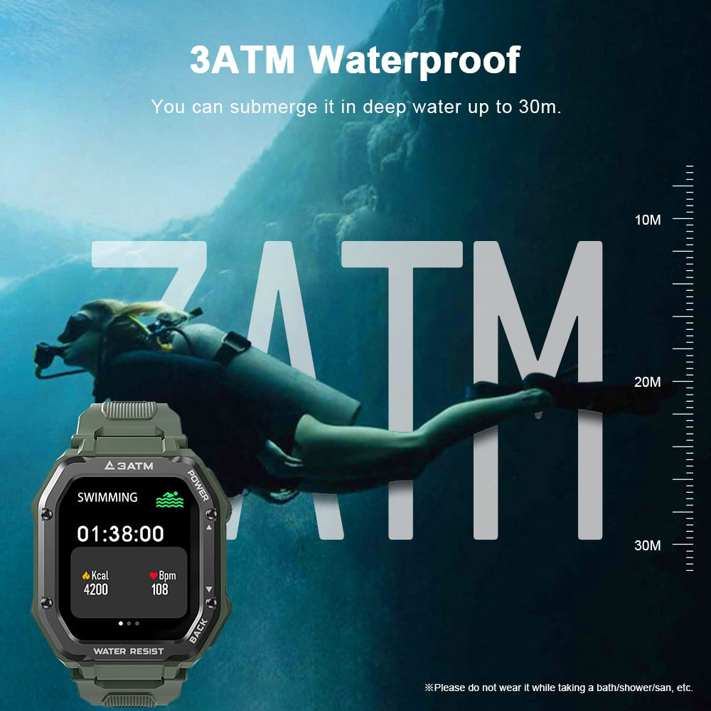 Rugged Smart Watch Men Outdoor Waterproof Fitness Blood Pressure Tracker