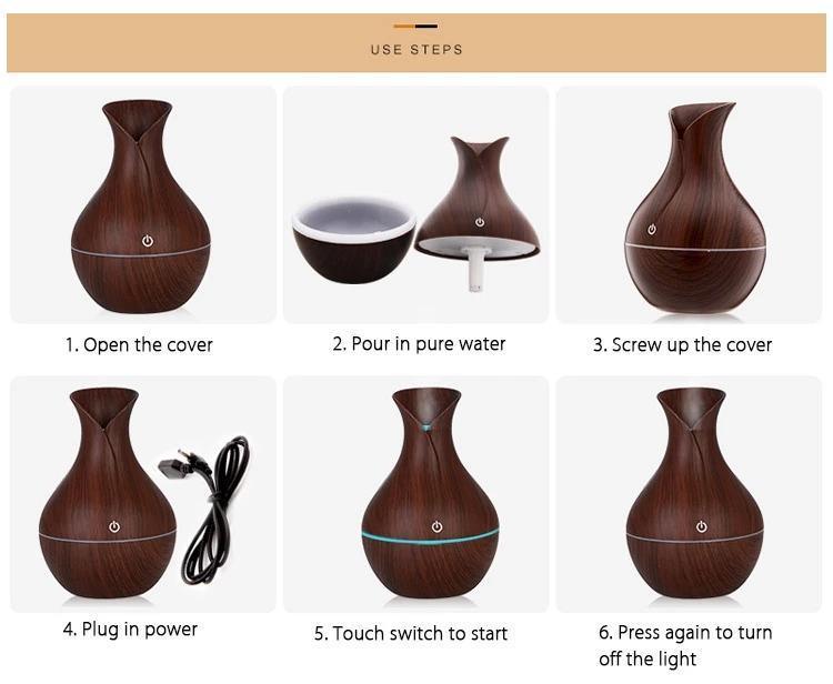 130ml Wood Grain Vase Essential Oil Diffuser Aromatherapy Humidifier