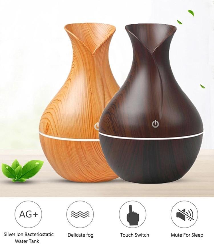 130ml Wood Grain Vase Essential Oil Diffuser Aromatherapy Humidifier