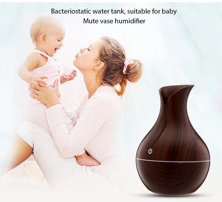 130ml Wood Grain Vase Essential Oil Diffuser Aromatherapy Humidifier