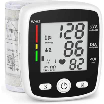 Digital Wrist Blood Pressure Monitor Automatic BP Cuff Voice LCD Display