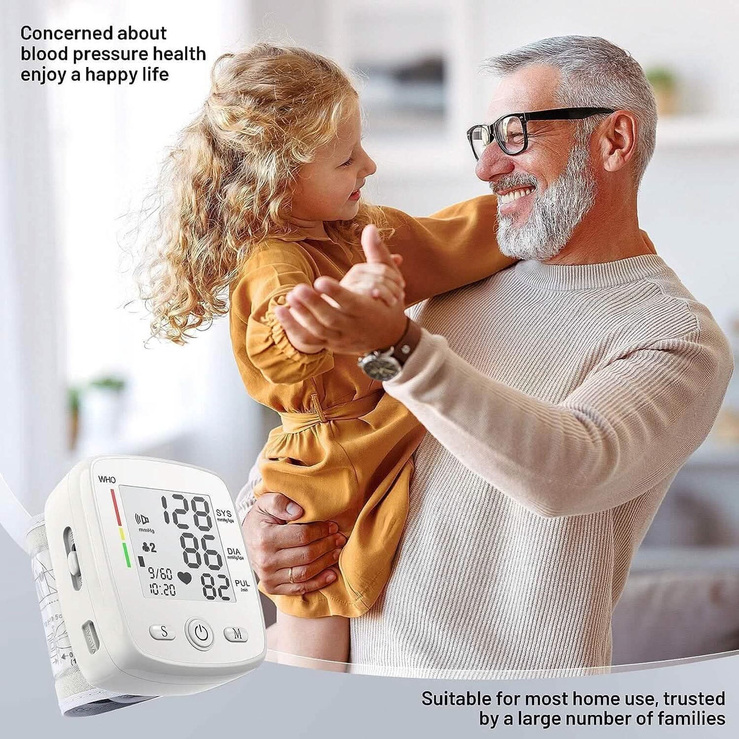 Digital Wrist Blood Pressure Monitor Automatic BP Cuff Voice LCD Display