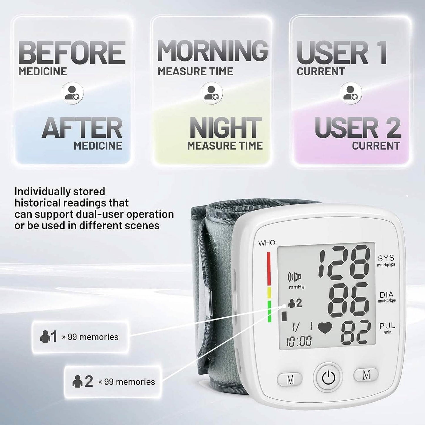 Digital Wrist Blood Pressure Monitor Automatic BP Cuff Voice LCD Display