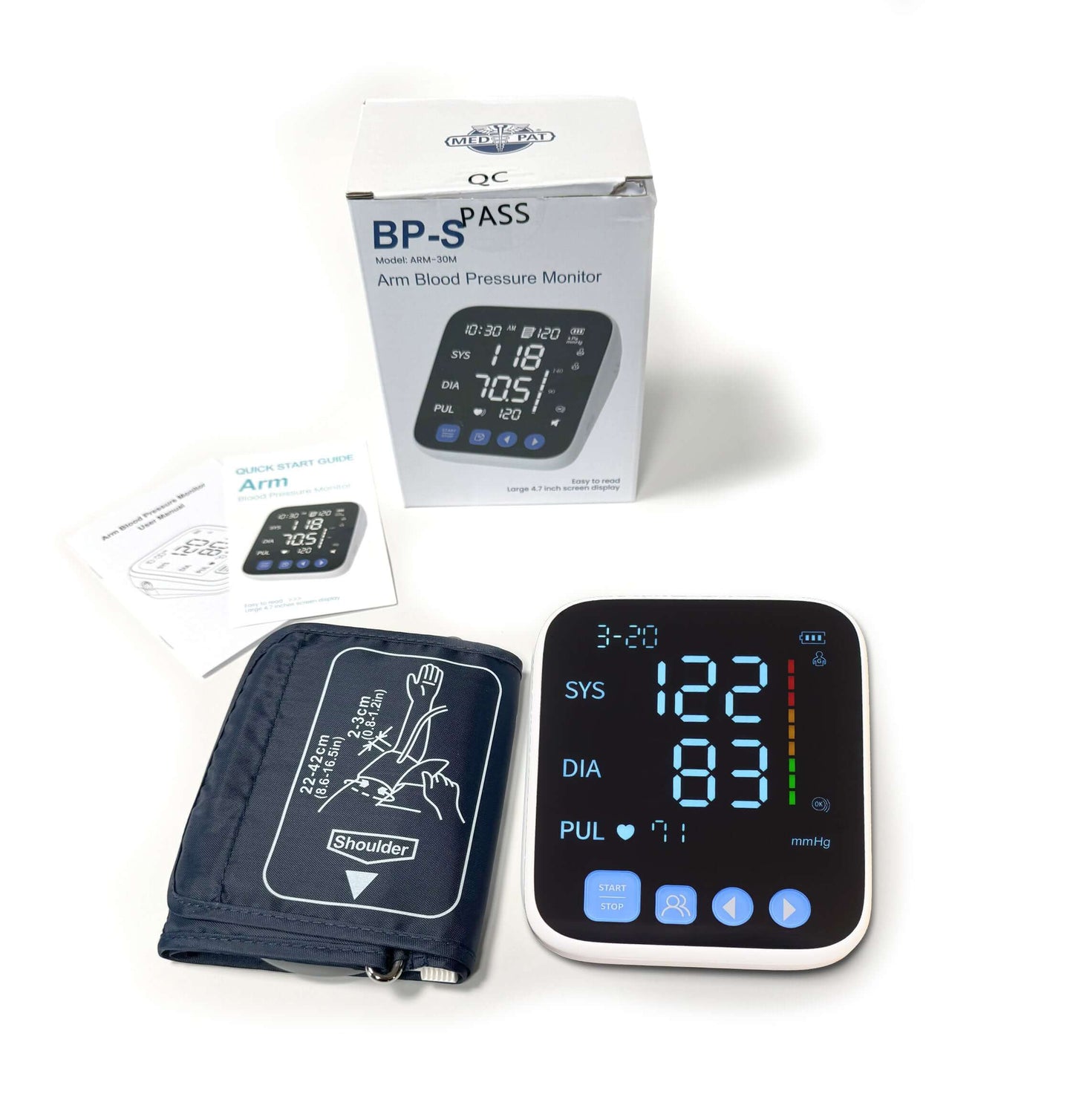 Med-Pat BP-S Arm Blood Pressure Monitor FDA Cleared One-Touch Operation